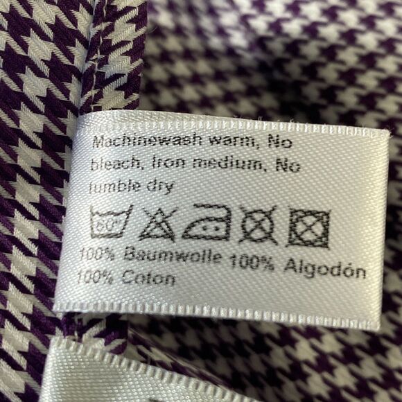 Eton Men's 39 x 15.5 US Medium Shirt Purple Houndstooth Long Sleeve Back Pleats - Picture 8 of 8